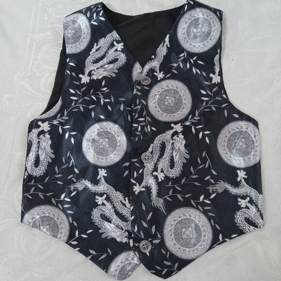 Boys Size 4 Dragon Vest Black Asian Japan China Wedding Formal - Picture 2 of 13